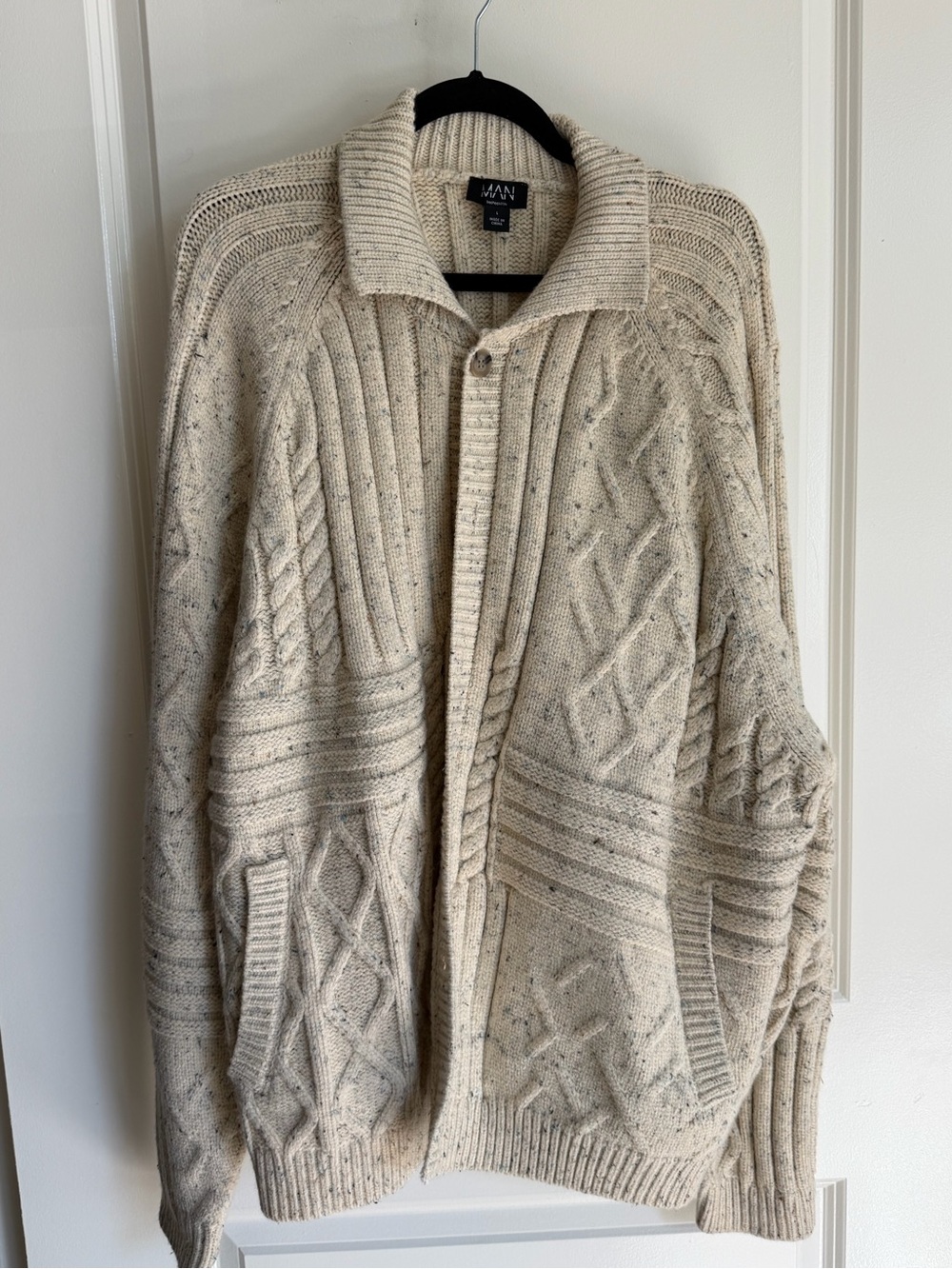 Boohoo Men’s Cream Cable Knit Zip Cardigan